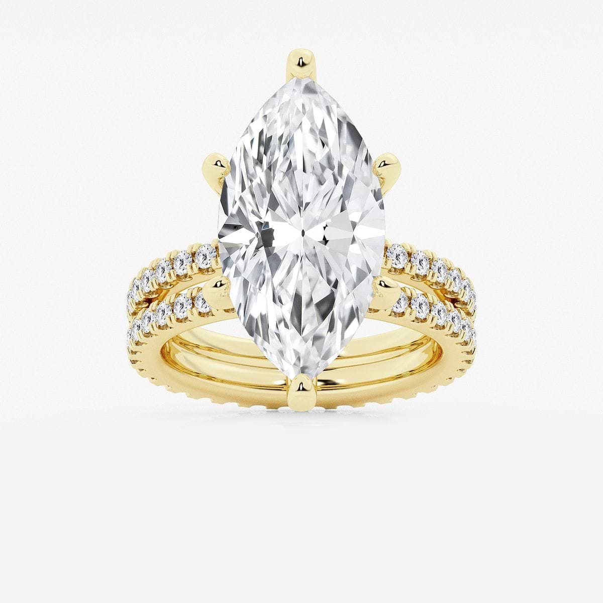 9 1/5 ctw Marquise Lab Grown Diamond Split Double Band Eternity Engagement Ring 14K Yellow Gold, F, VS2