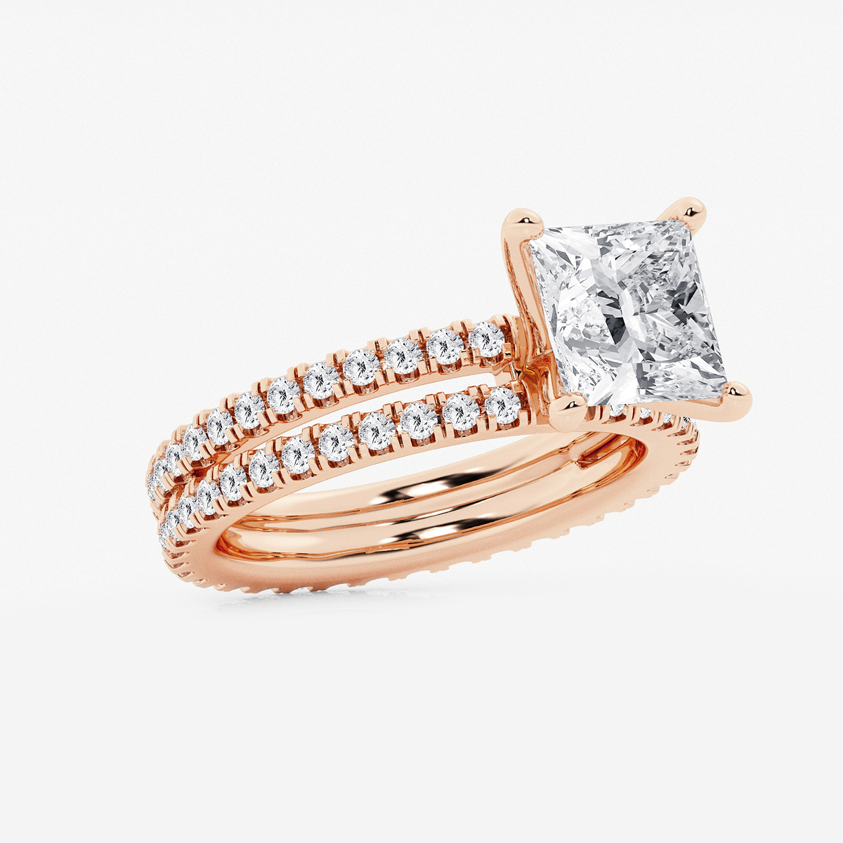 Additional Image 1 for  3 2/5 ctw Princess Lab Grown Diamond Split Double Band Eternity Engagement Ring