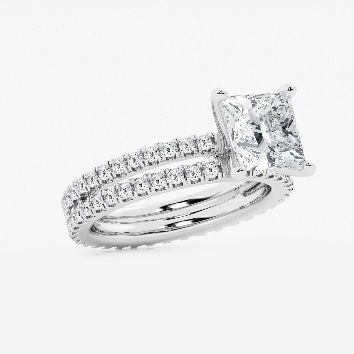 Additional Image 1 for  3 2/5 ctw Princess Lab Grown Diamond Split Double Band Eternity Engagement Ring
