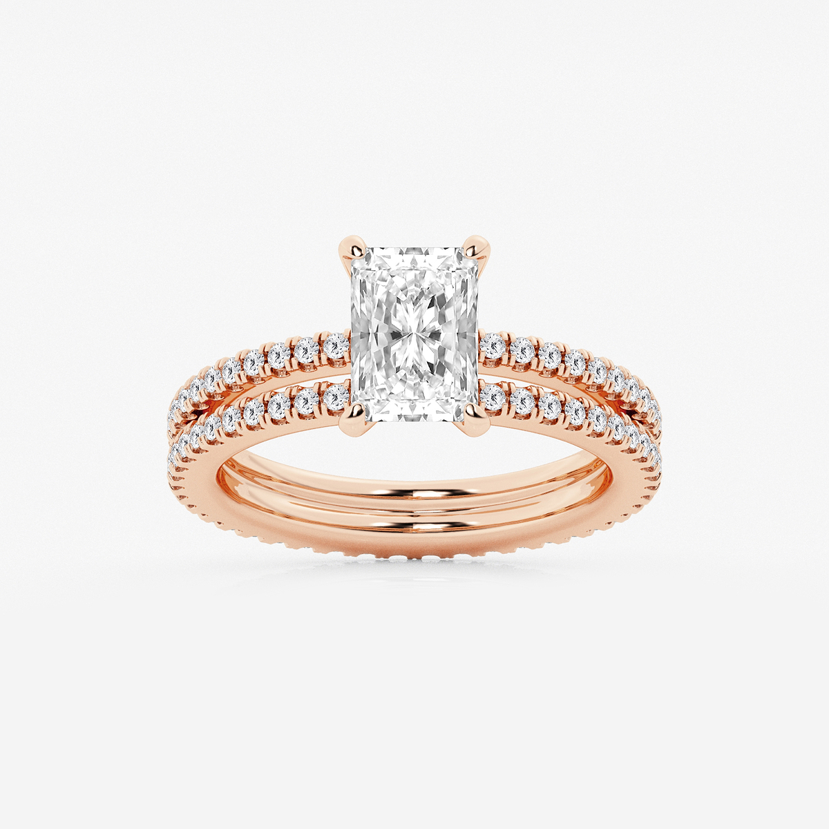2 1/5 ctw Radiant Lab Grown Diamond Split Double Band Eternity Engagement Ring