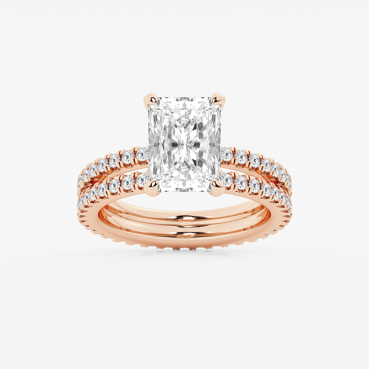 3 7/8 ctw Radiant Lab Grown Diamond Split Double Band Eternity Engagement Ring