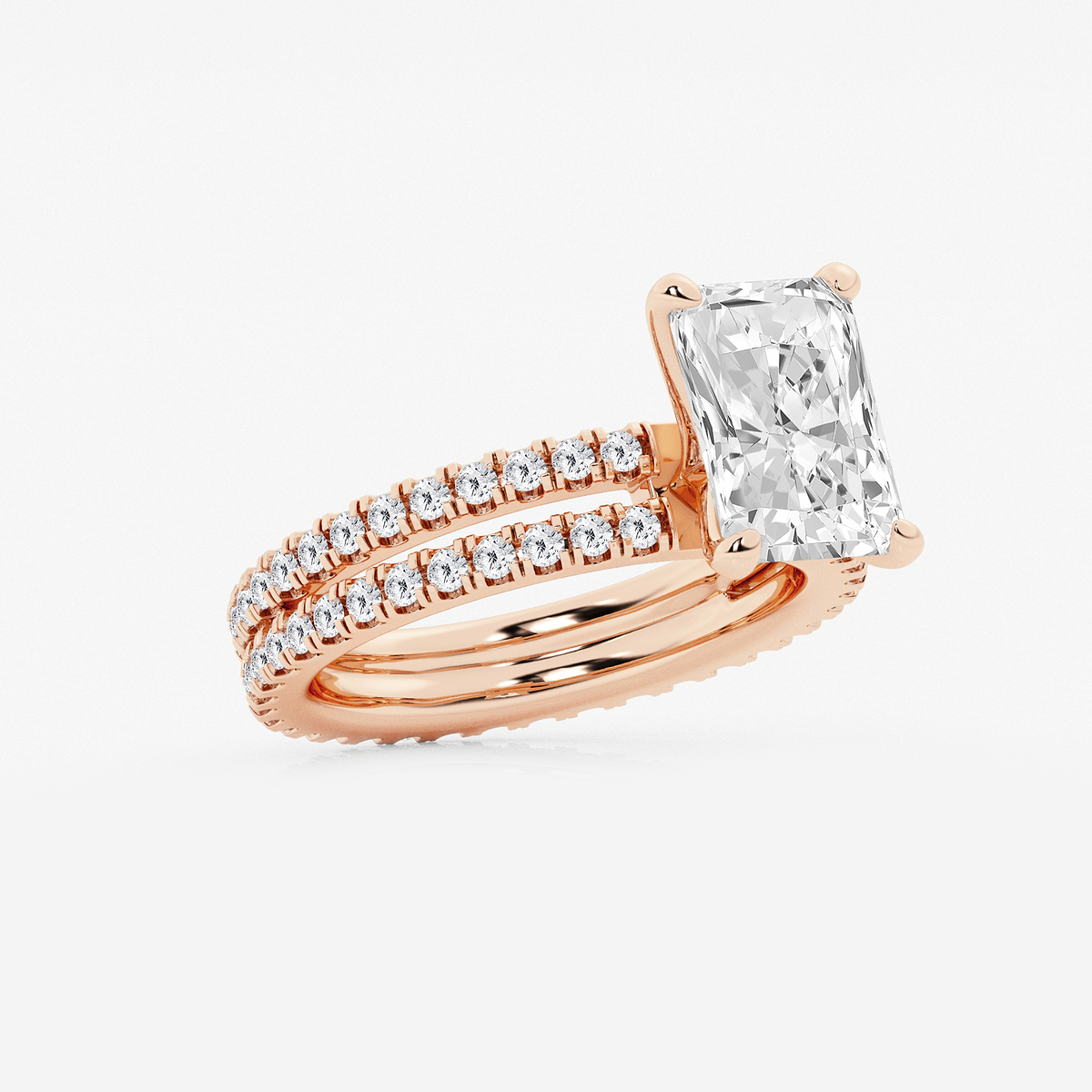 Additional Image 1 for  3 7/8 ctw Radiant Lab Grown Diamond Split Double Band Eternity Engagement Ring