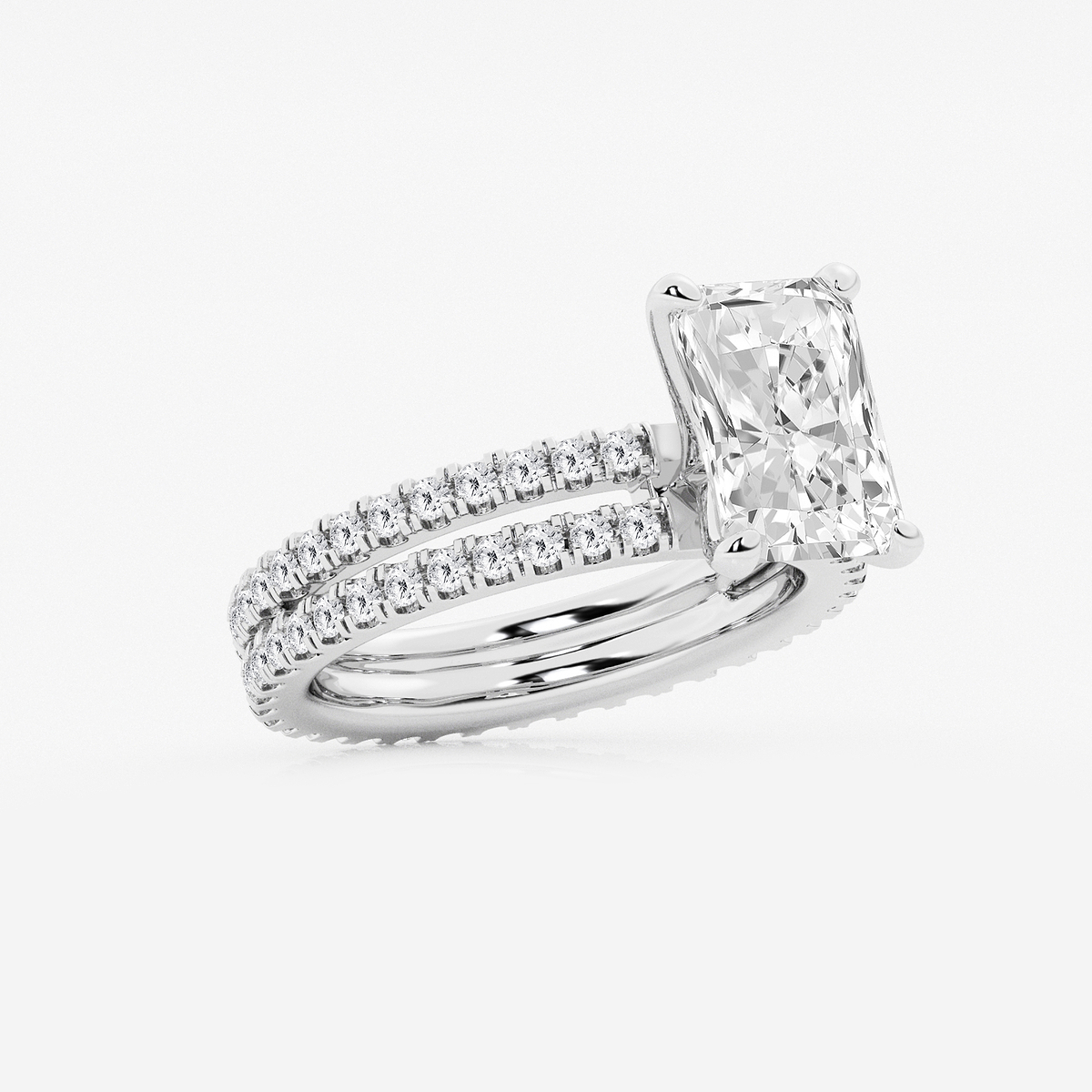 Additional Image 1 for  3 7/8 ctw Radiant Lab Grown Diamond Split Double Band Eternity Engagement Ring