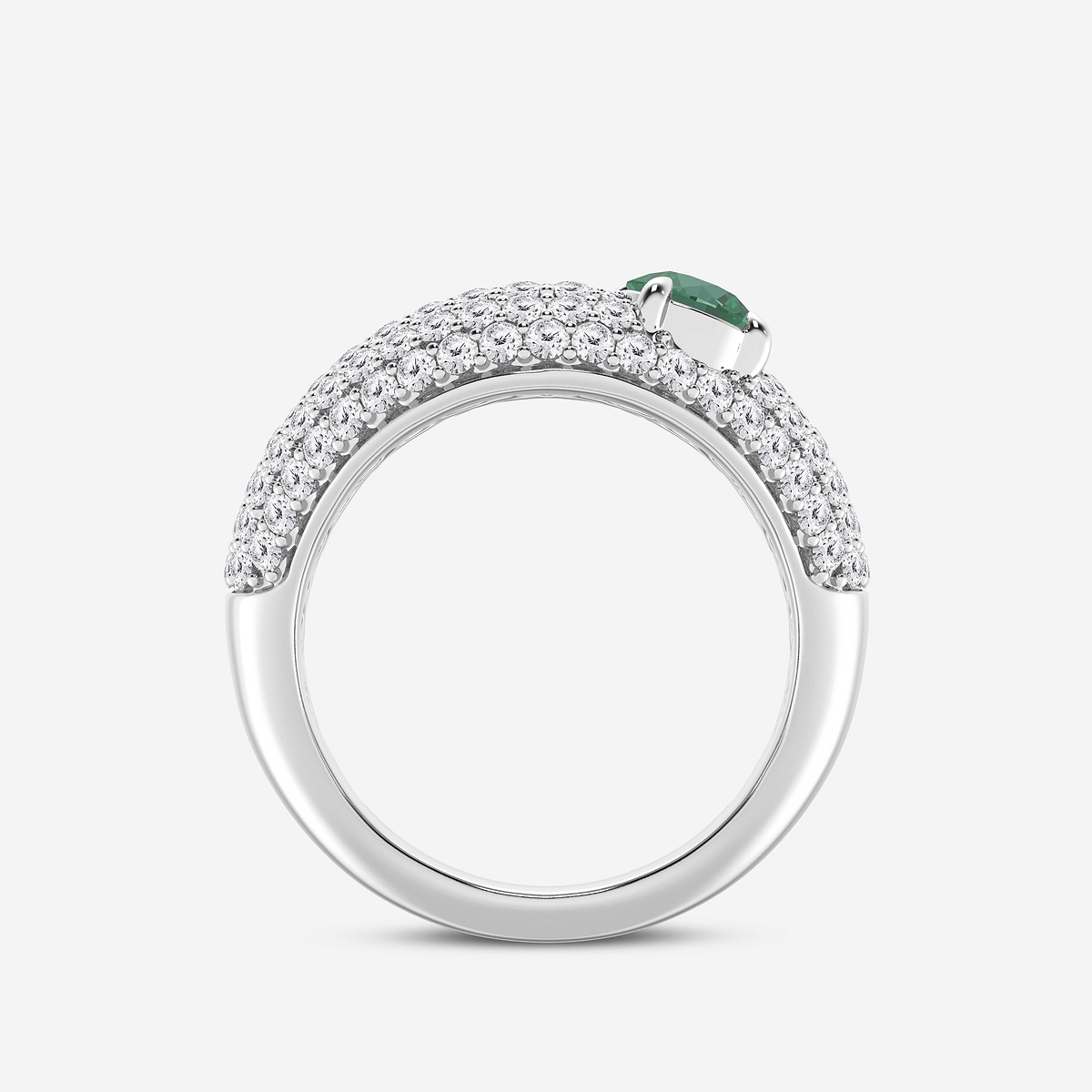 Additional Image 1 for  5.2 mm Round Cut Created Emerald and 1 ctw Round Lab Grown Diamond Crescent Shape Pave Ring