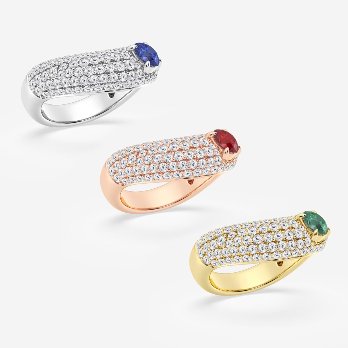 Additional Image 2 for  5.2 mm Round Cut Created Ruby and 1 ctw Round Lab Grown Diamond Crescent Shape Pave Ring