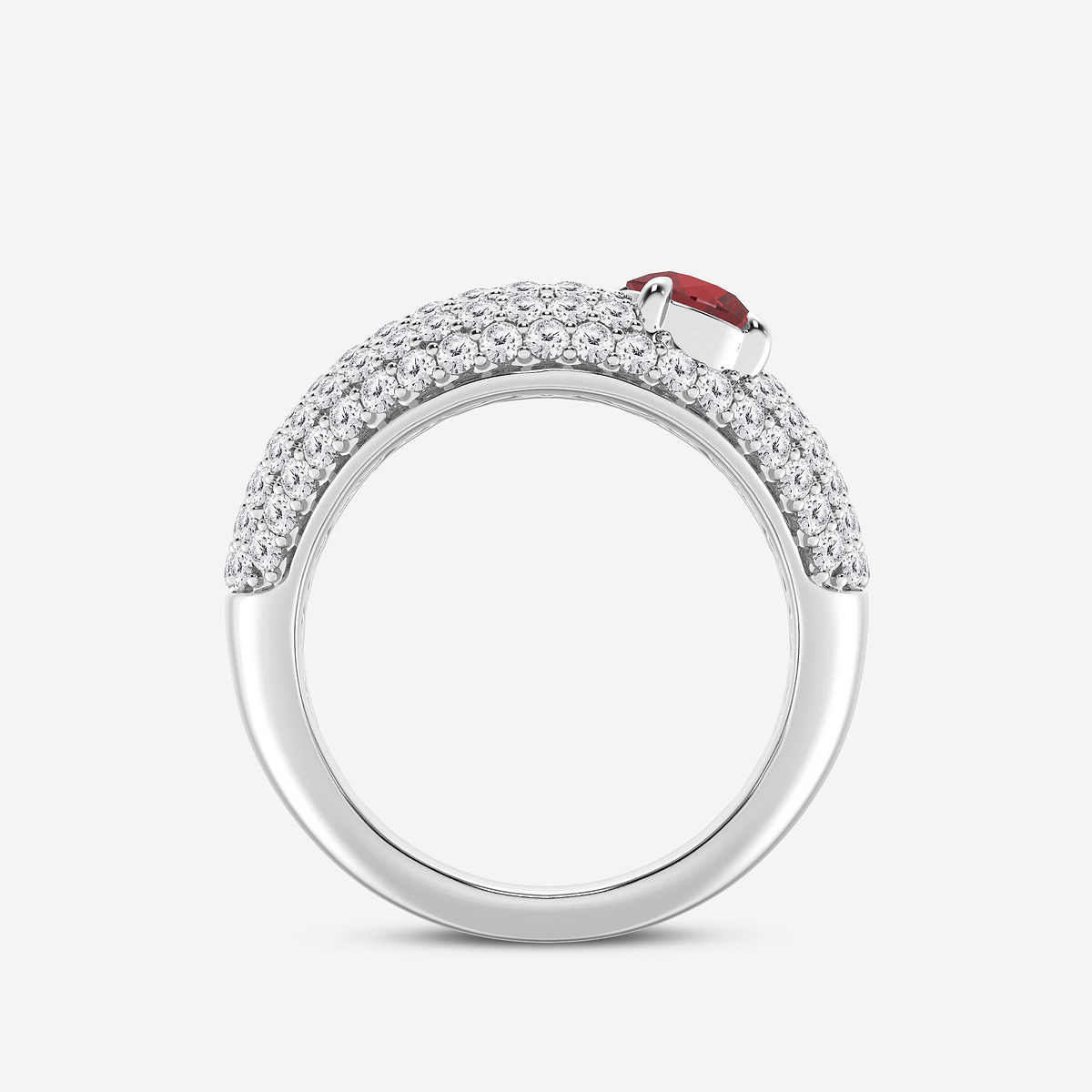 Additional Image 1 for  5.2 mm Round Cut Created Ruby and 1 ctw Round Lab Grown Diamond Crescent Shape Pave Ring