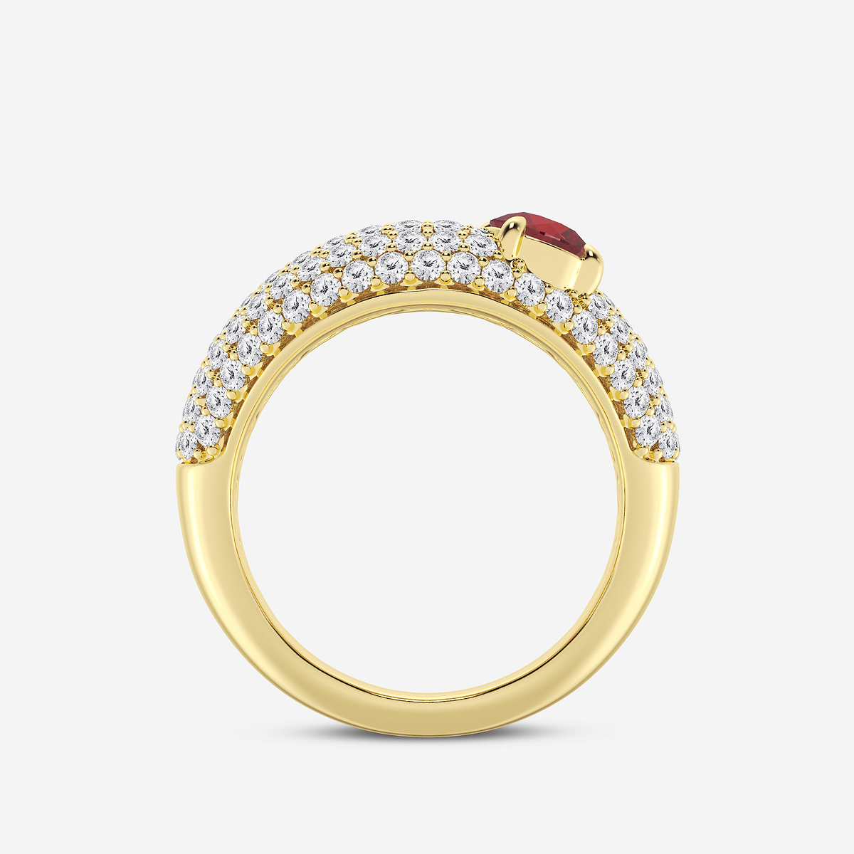 Additional Image 1 for  5.2 mm Round Cut Created Ruby and 1 ctw Round Lab Grown Diamond Crescent Shape Pave Ring