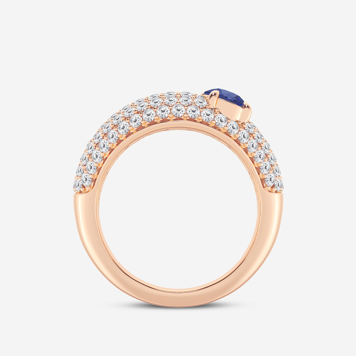 Additional Image 1 for  5.2 mm Round Cut Created Sapphire and 1 ctw Round Lab Grown Diamond Crescent Shape Pave Ring