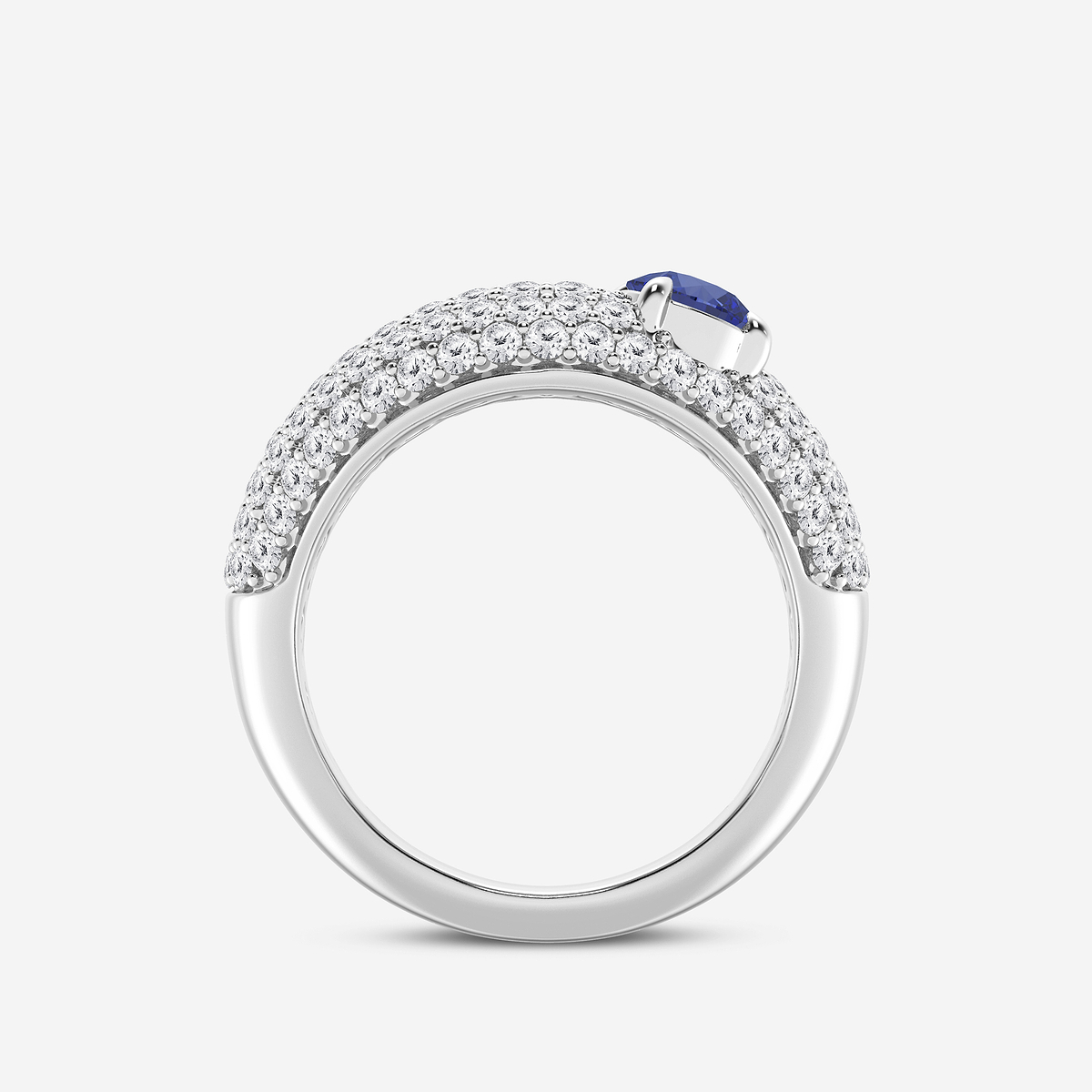 Additional Image 1 for  5.2 mm Round Cut Created Sapphire and 1 ctw Round Lab Grown Diamond Crescent Shape Pave Ring