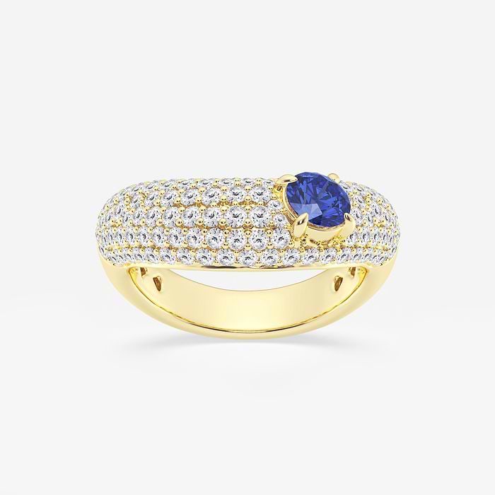 Created Sapphire Crescent Shape Pave Round Fashion Ring
