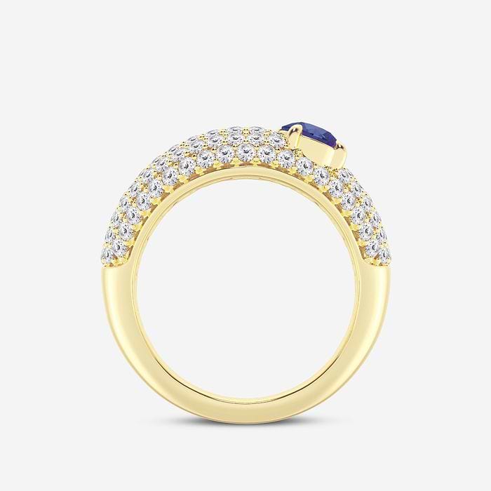 Created Sapphire Crescent Shape Pave Round Fashion Ring