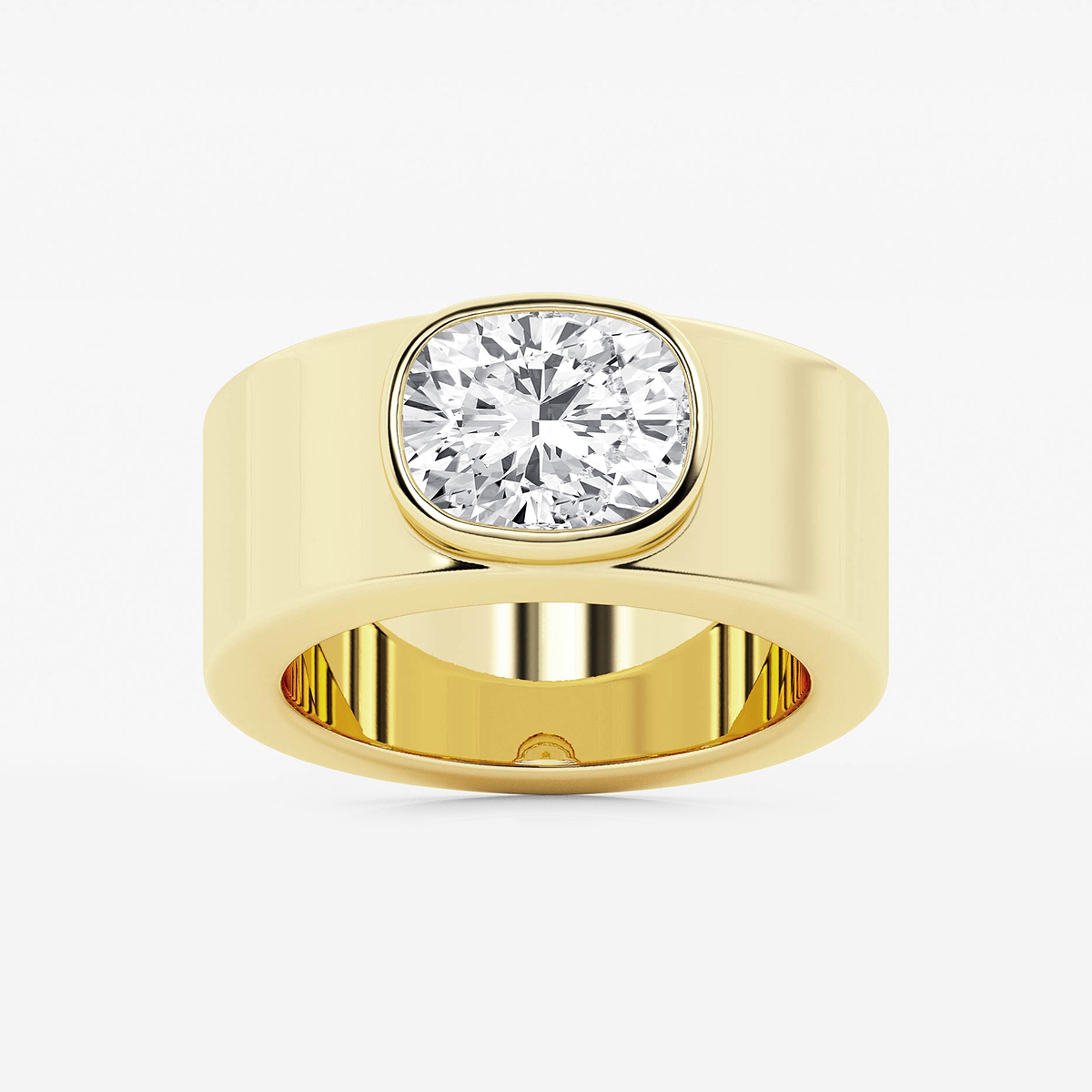 2 1/2 ctw Elongated Cushion Lab Grown Diamond East West Bezel Set Cigar Band 14K Yellow Gold, E, VS1