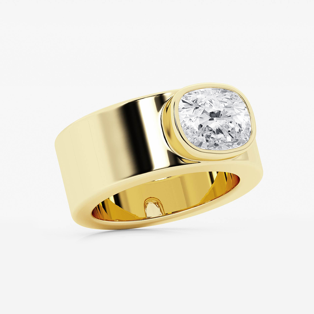 2 1/2 ctw Elongated Cushion Lab Grown Diamond East West Bezel Set Cigar Band 14K Yellow Gold, E, VS1