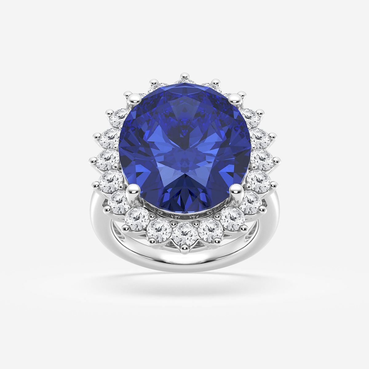15 3/4 ctw Oval Cut Sapphire and Round Lab Grown Diamond Engagement Ring