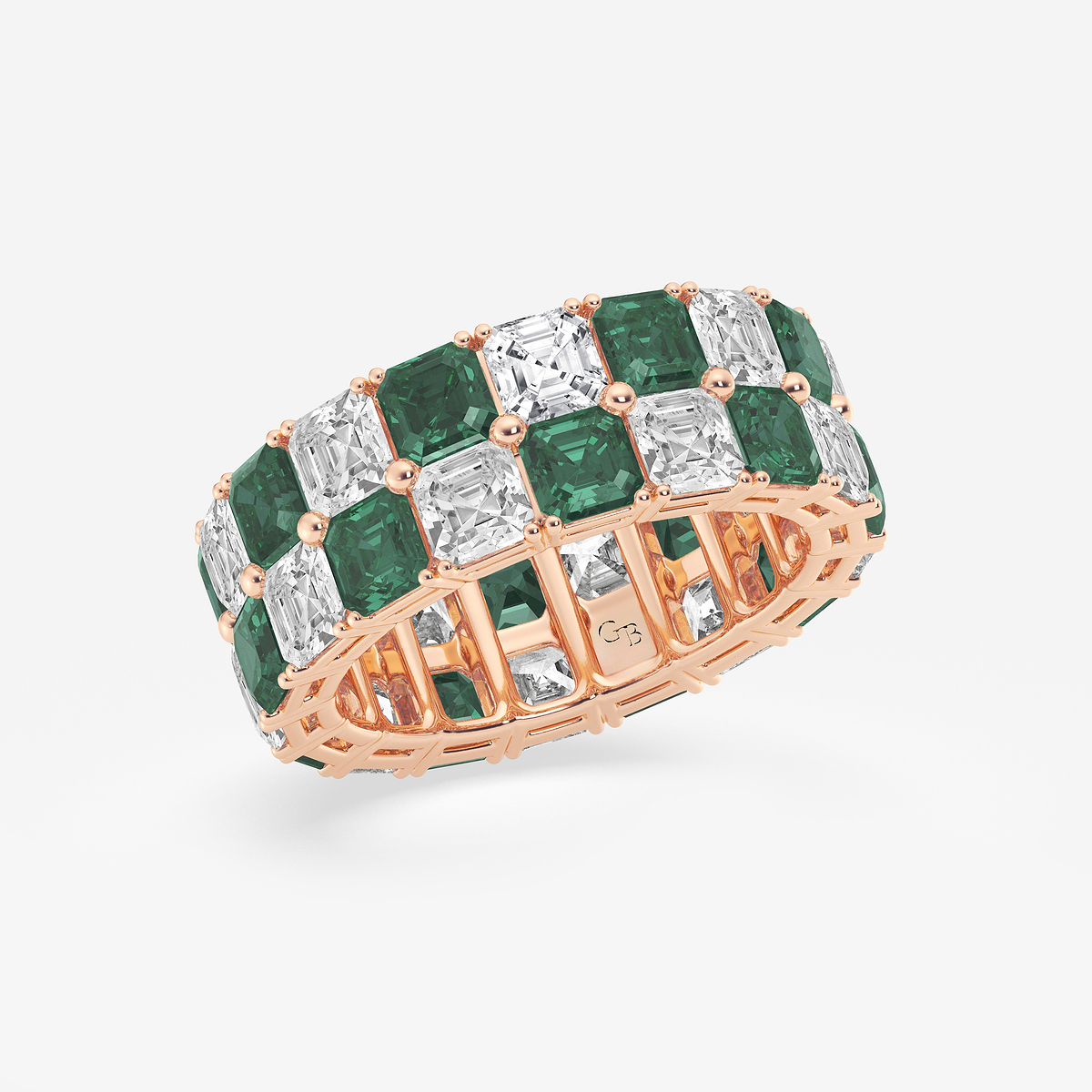 Additional Image 1 for  3.6x3.6 mm Asscher Cut Created Emerald and 5 1/2 ctw Asscher Lab Grown Diamond Alternating Two Row Eternity Band - 7.4mm Width
