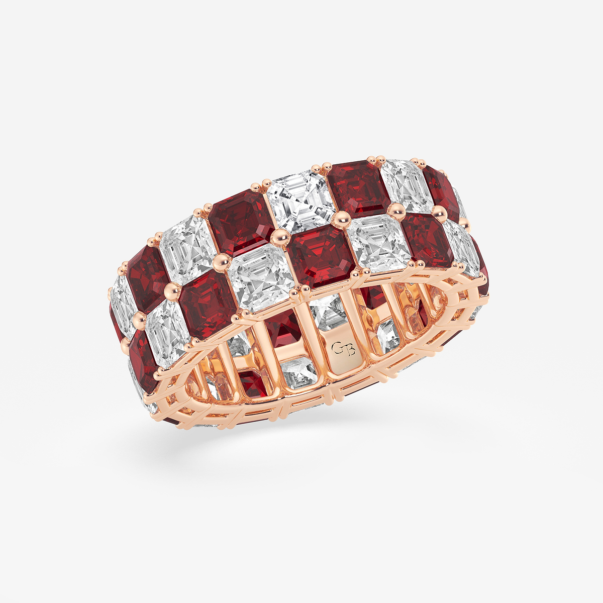 Additional Image 1 for  3.6x3.6 mm Asscher Cut Created Ruby and 5 1/2 ctw Asscher Lab Grown Diamond Alternating Two Row Eternity Band - 7.4mm Width