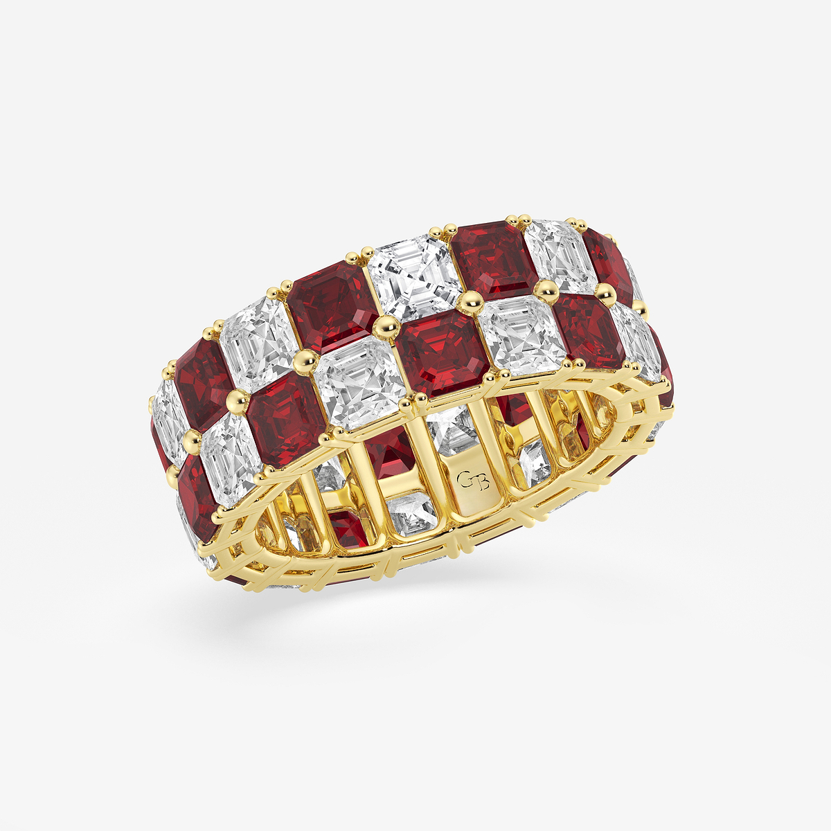 Additional Image 1 for  3.6x3.6 mm Asscher Cut Created Ruby and 5 1/2 ctw Asscher Lab Grown Diamond Alternating Two Row Eternity Band - 7.4mm Width
