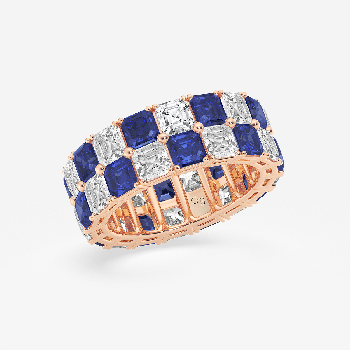 Additional Image 1 for  3.6x3.6 mm Asscher Cut Created Sapphire and 5 1/2 ctw Asscher Lab Grown Diamond Alternating Two Row Eternity Band - 7.4mm Width