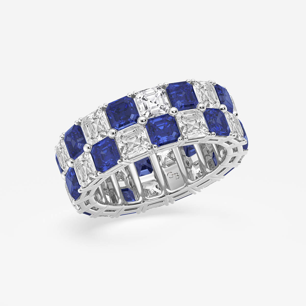 Additional Image 1 for  3.6x3.6 mm Asscher Cut Created Sapphire and 5 1/2 ctw Asscher Lab Grown Diamond Alternating Two Row Eternity Band - 7.4mm Width