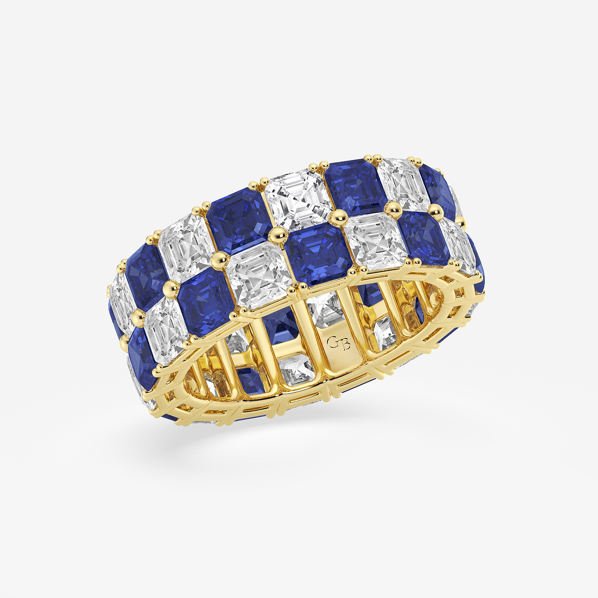 Additional Image 1 for  3.6x3.6 mm Asscher Cut Created Sapphire and 5 1/2 ctw Asscher Lab Grown Diamond Alternating Two Row Eternity Band - 7.4mm Width