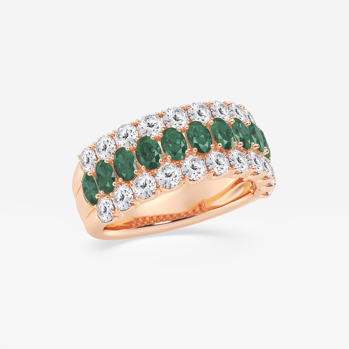 Additional Image 1 for  3.9x2.8 mm Oval Cut Created Emerald and 1 1/2 ctw Round Lab Grown Diamond Three Row Ring