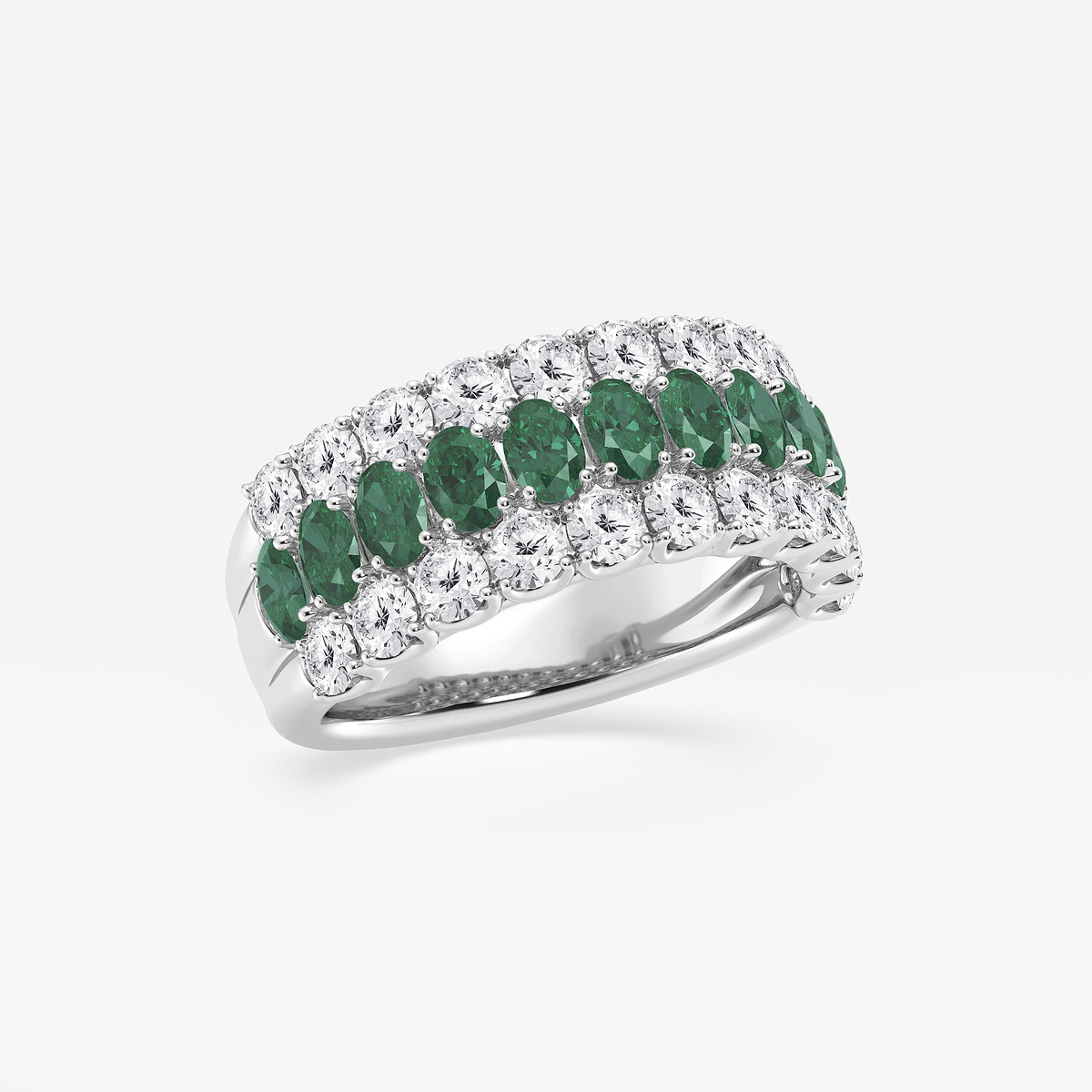 Additional Image 1 for  3.9x2.8 mm Oval Cut Created Emerald and 1 1/2 ctw Round Lab Grown Diamond Three Row Ring