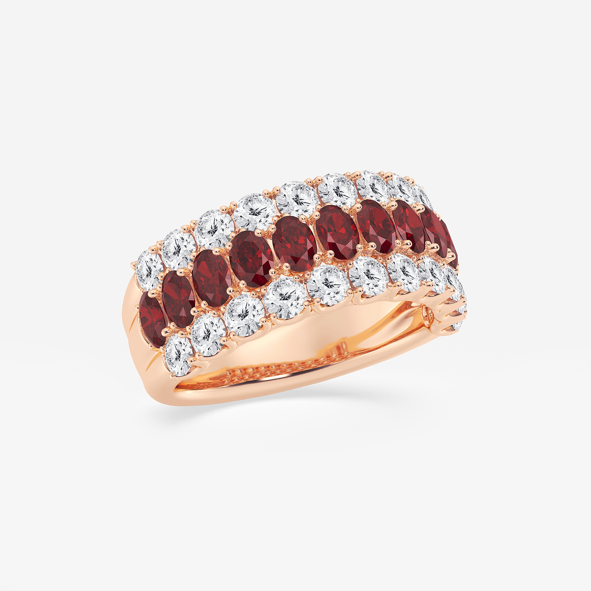 Additional Image 1 for  3.9x2.8 mm Oval Cut Created Ruby and 1 1/2 ctw Round Lab Grown Diamond Three Row Ring