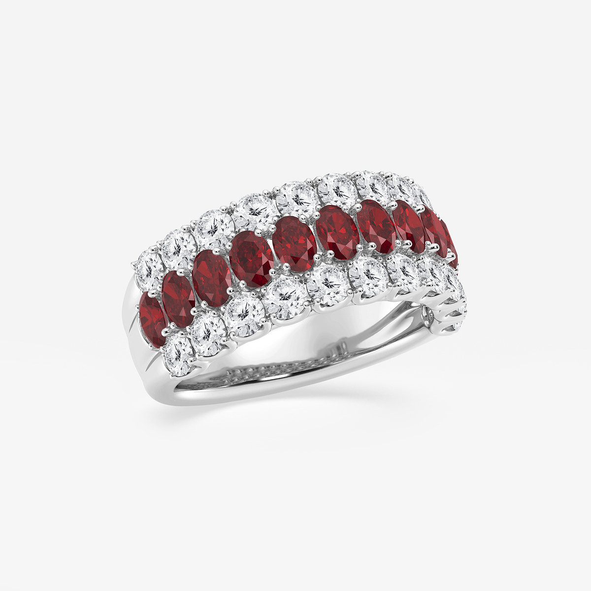 Additional Image 1 for  3.9x2.8 mm Oval Cut Created Ruby and 1 1/2 ctw Round Lab Grown Diamond Three Row Ring