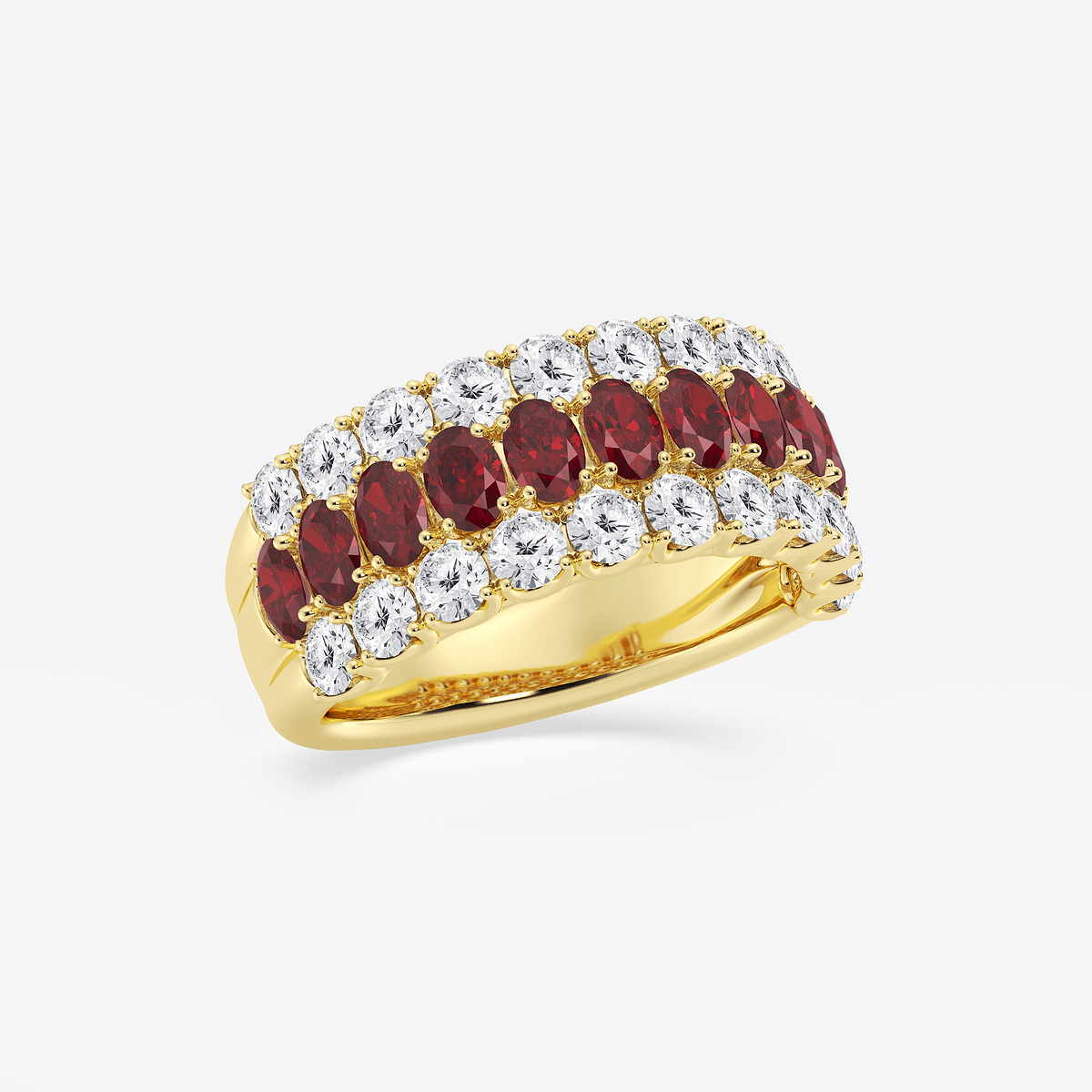 Additional Image 1 for  3.9x2.8 mm Oval Cut Created Ruby and 1 1/2 ctw Round Lab Grown Diamond Three Row Ring