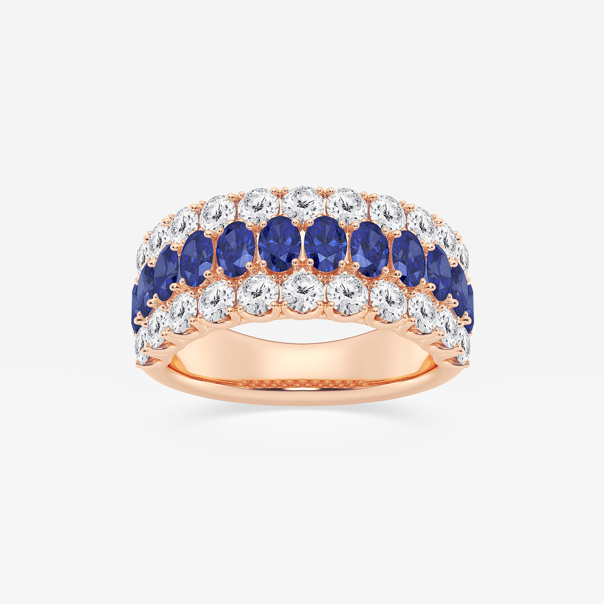 3.9x2.8 mm Oval Cut Created Sapphire and 1 1/2 ctw Round Lab Grown Diamond Three Row Ring