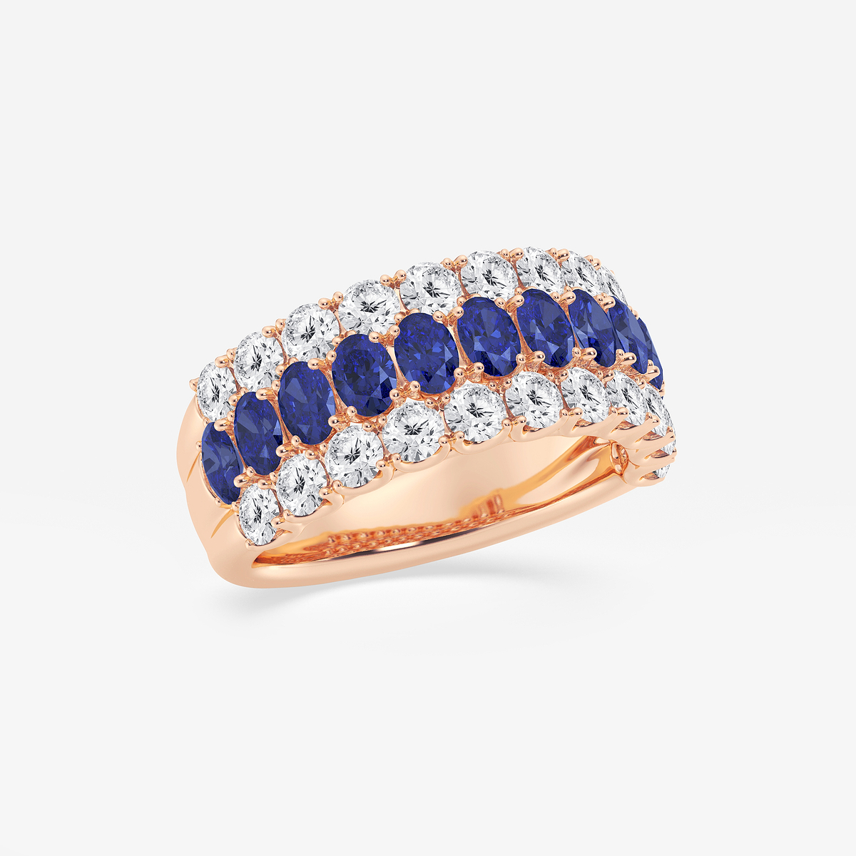 Additional Image 1 for  3.9x2.8 mm Oval Cut Created Sapphire and 1 1/2 ctw Round Lab Grown Diamond Three Row Ring
