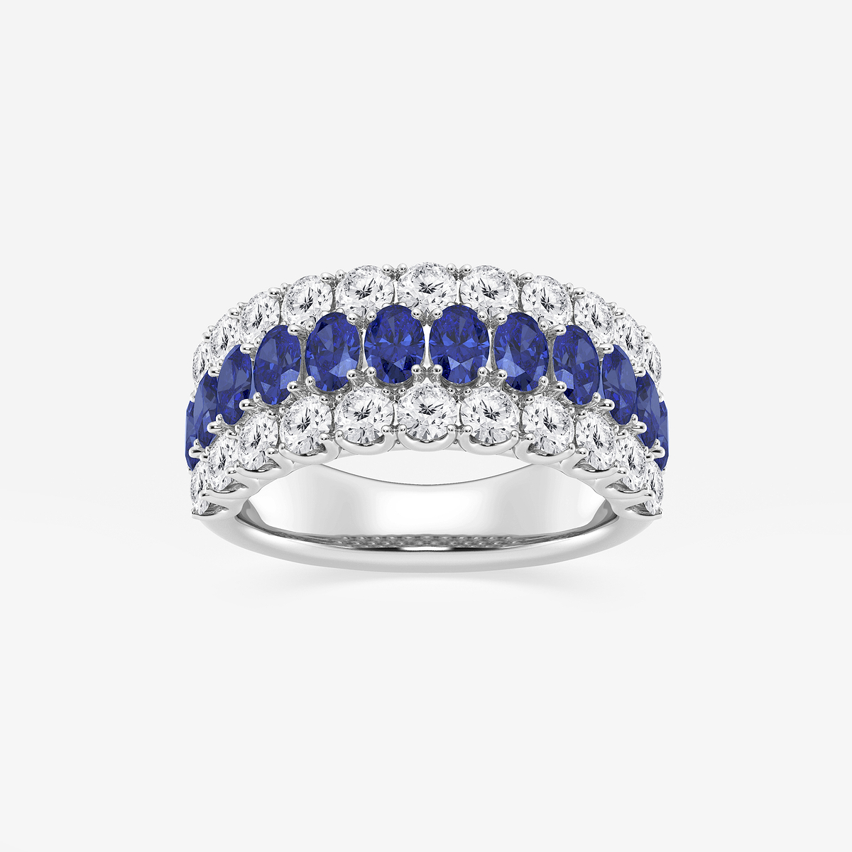 3.9x2.8 mm Oval Cut Created Sapphire and 1 1/2 ctw Round Lab Grown Diamond Three Row Ring