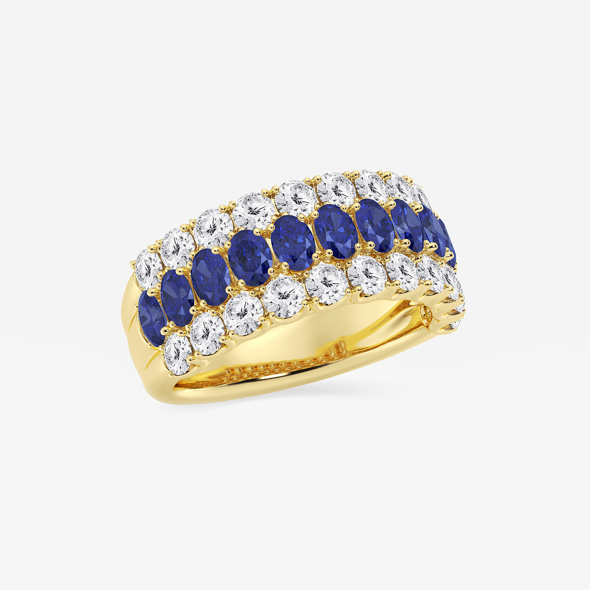 Additional Image 1 for  3.9x2.8 mm Oval Cut Created Sapphire and 1 1/2 ctw Round Lab Grown Diamond Three Row Ring