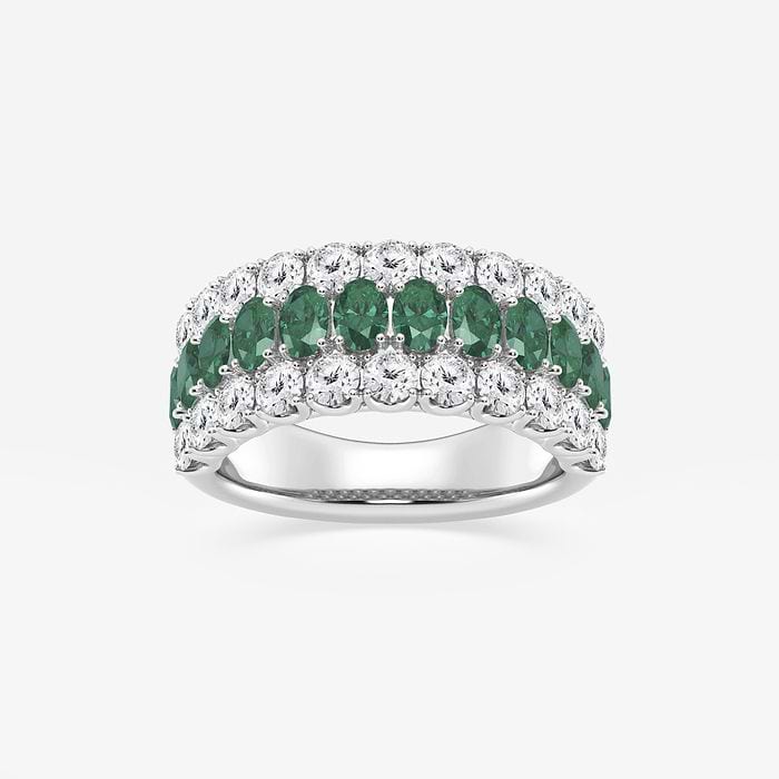 Oval Cut Created Emerald Three Row Fashion Ring
