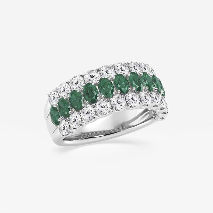 Oval Cut Created Emerald Three Row Fashion Ring