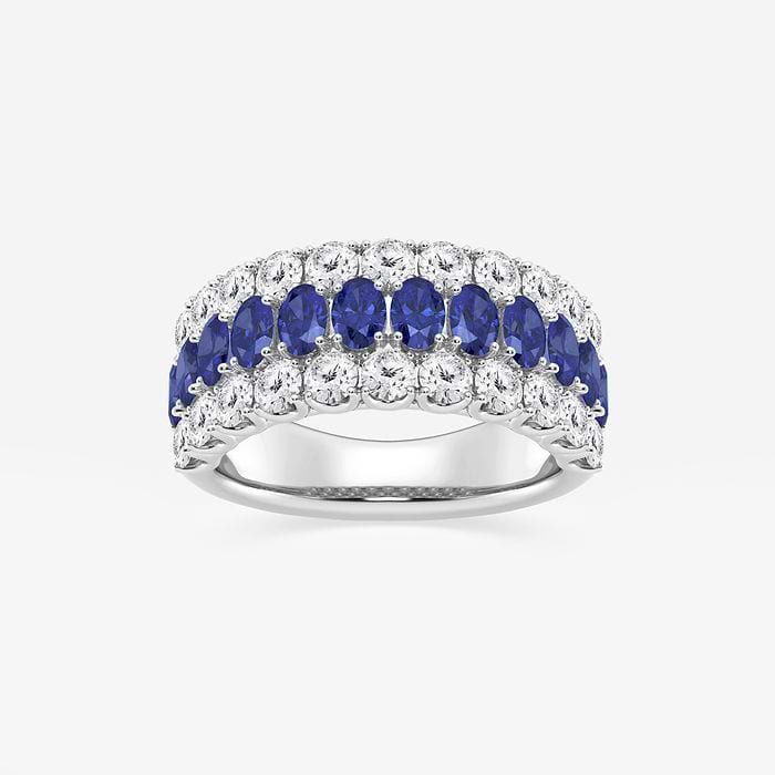 Oval Cut Created Sapphire Three Row Fashion Ring