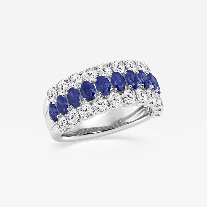 Oval Cut Created Sapphire Three Row Fashion Ring
