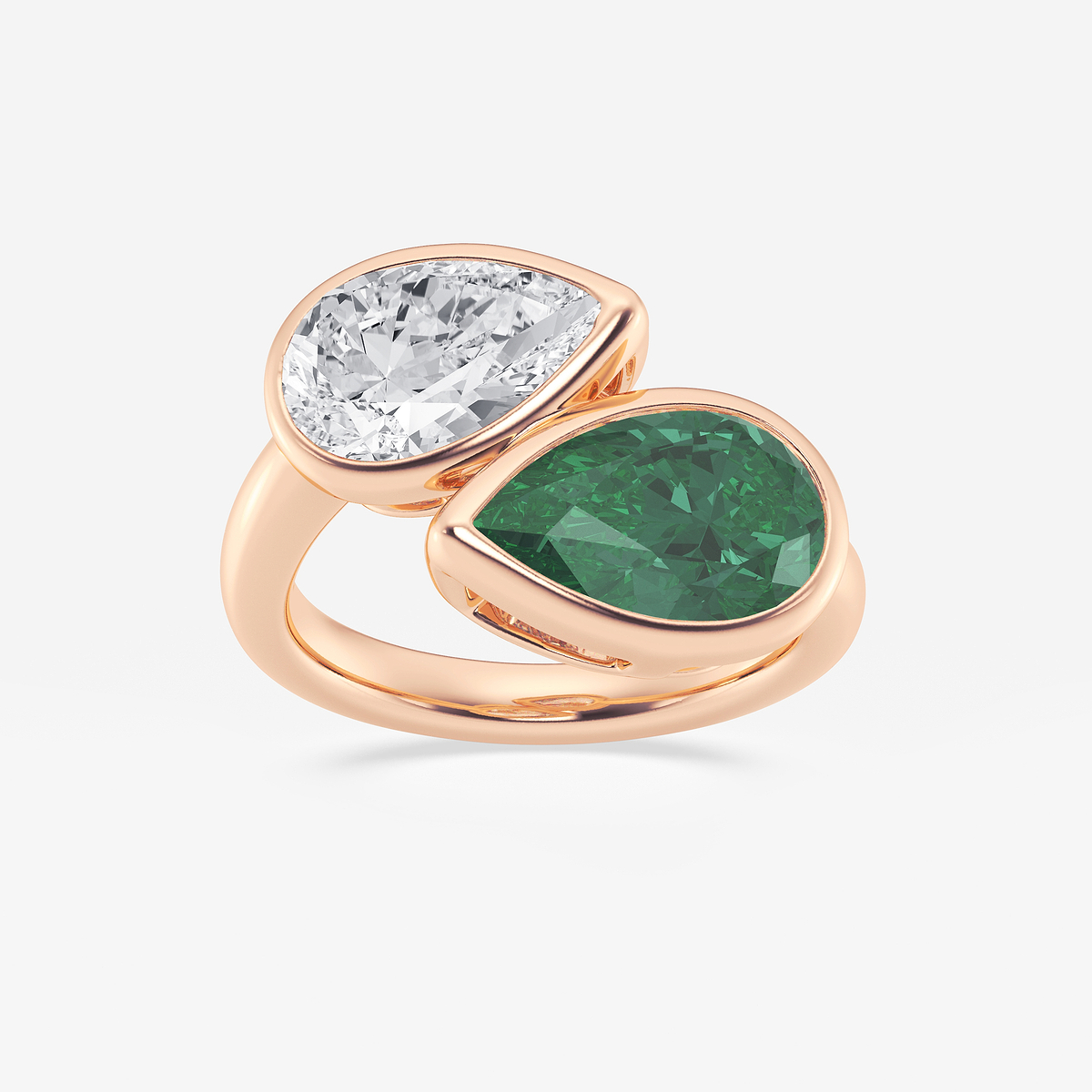 12.4x7.7 mm Pear Cut Created Emerald and 2 ctw Pear Lab Grown Diamond Bypass Two Stone Ring