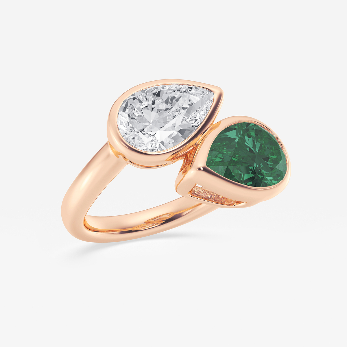 Additional Image 1 for  12.4x7.7 mm Pear Cut Created Emerald and 2 ctw Pear Lab Grown Diamond Bypass Two Stone Ring