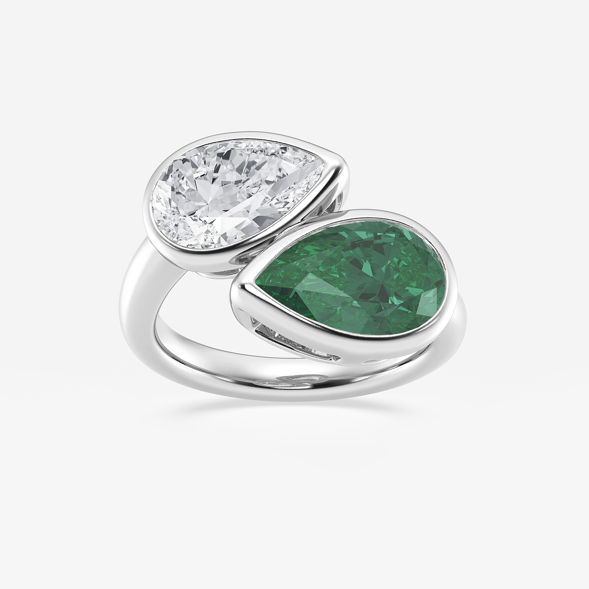 12.4x7.7 mm Pear Cut Created Emerald and 2 ctw Pear Lab Grown Diamond Bypass Two Stone Ring