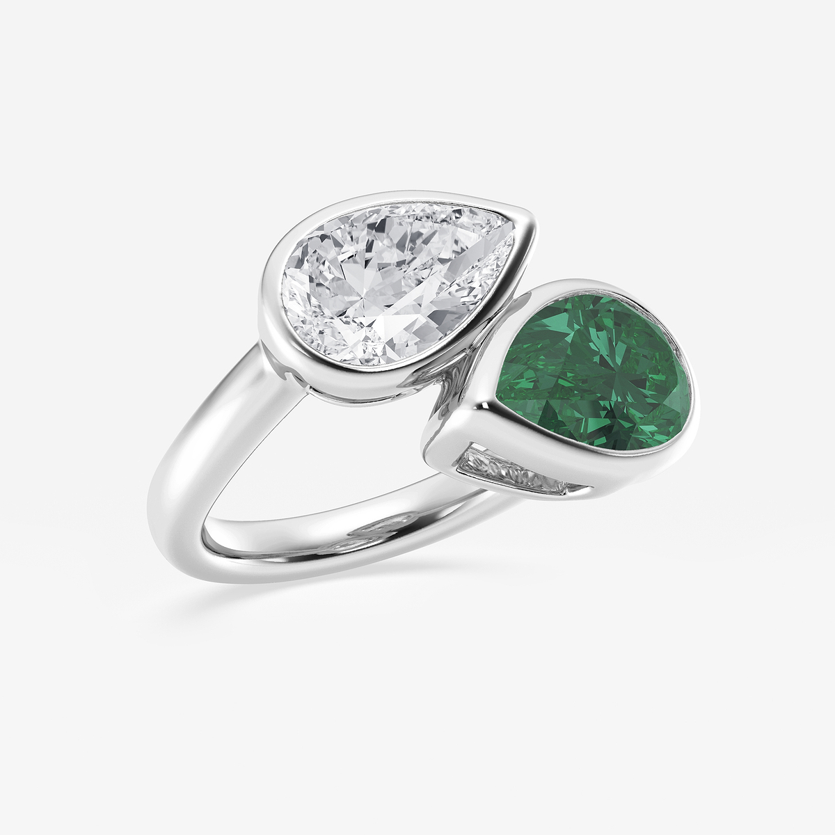 Additional Image 1 for  12.4x7.7 mm Pear Cut Created Emerald and 2 ctw Pear Lab Grown Diamond Bypass Two Stone Ring