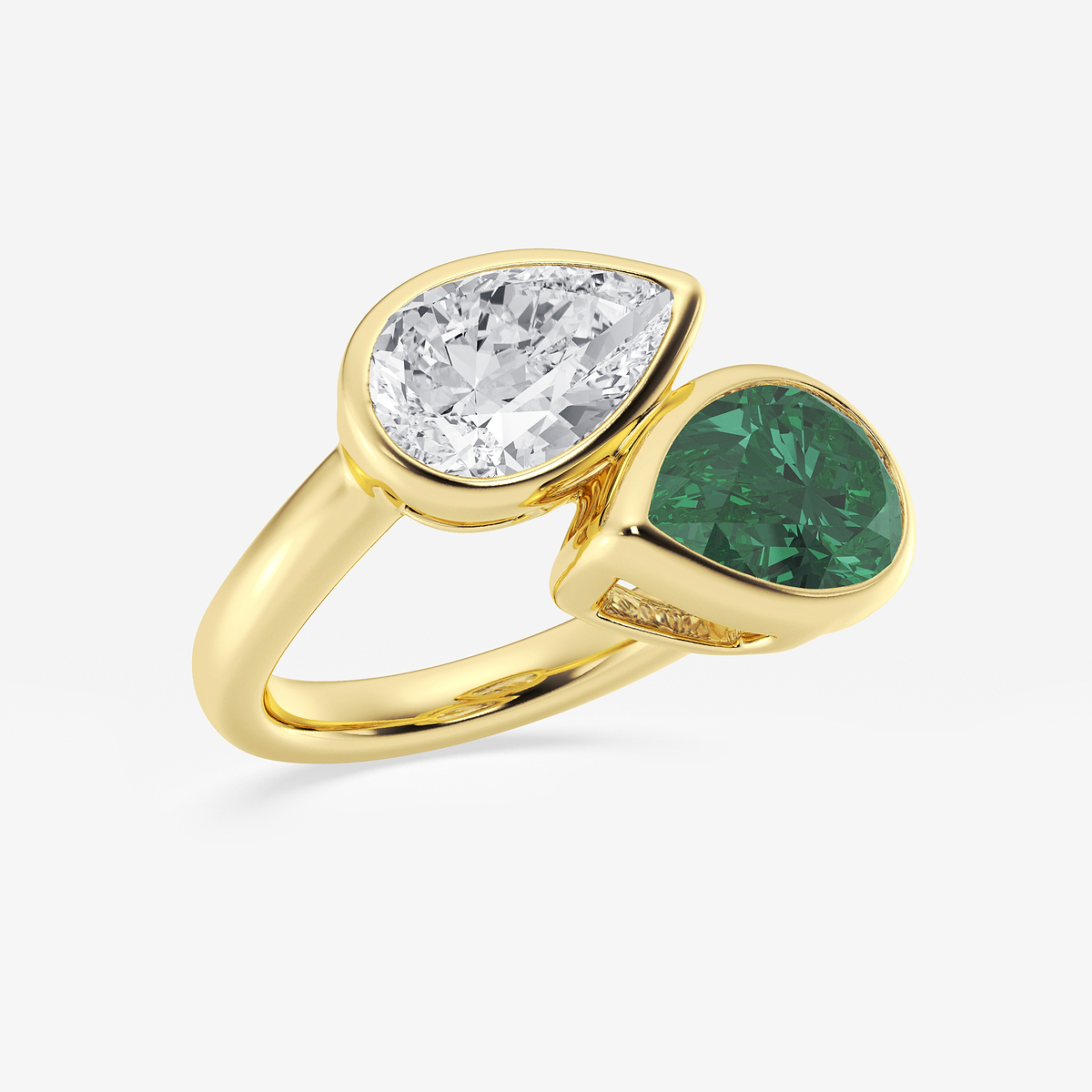 Additional Image 1 for  12.4x7.7 mm Pear Cut Created Emerald and 2 ctw Pear Lab Grown Diamond Bypass Two Stone Ring