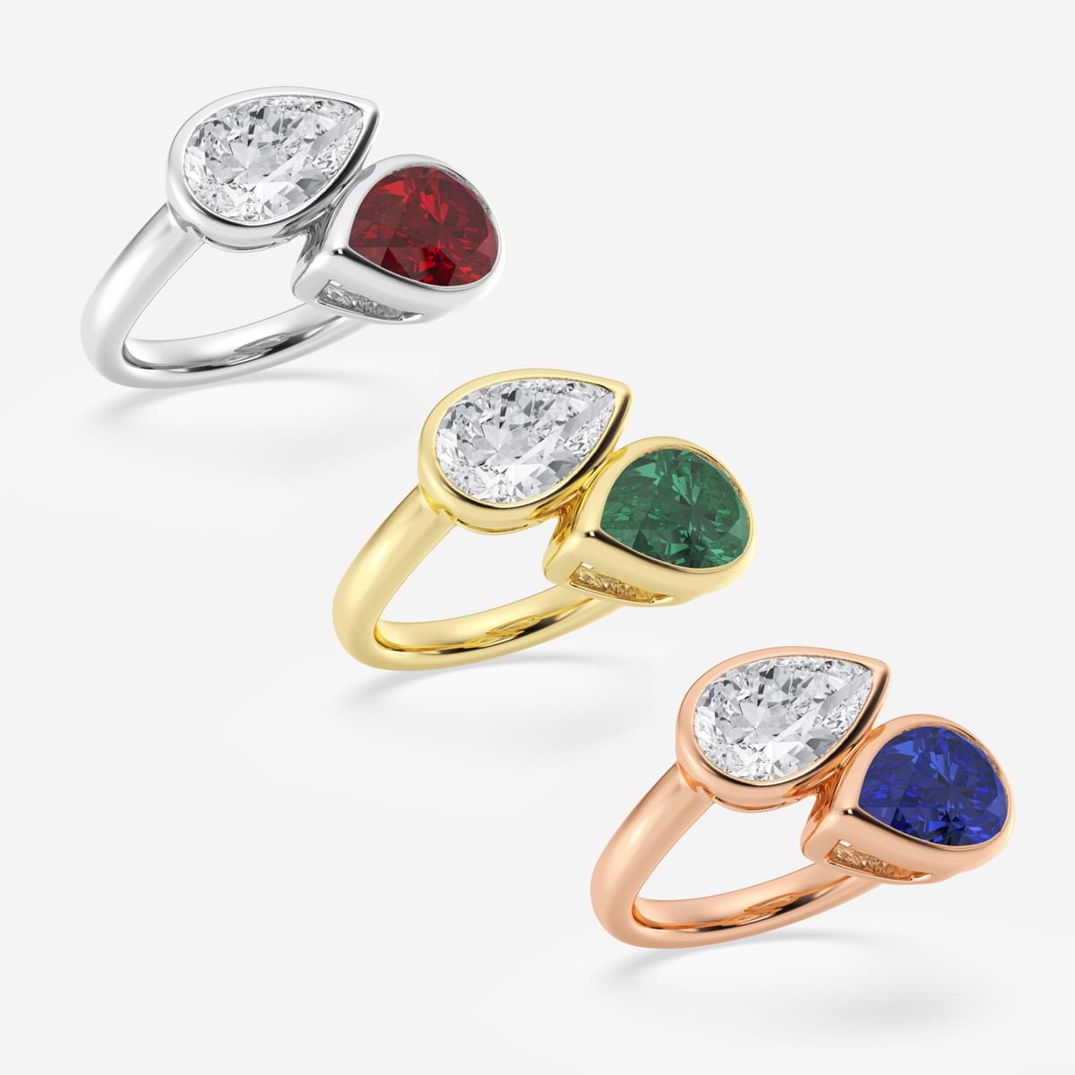 Additional Image 2 for  12.4x7.7 mm Pear Cut Created Sapphire and 2 ctw Pear Lab Grown Diamond Bypass Two Stone Fashion Ring