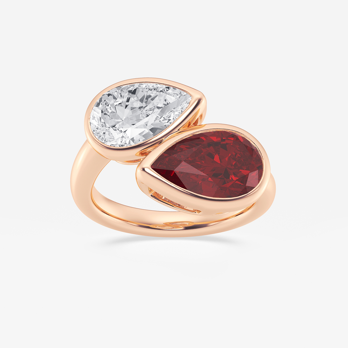 12.4x7.7 mm Pear Cut Created Ruby and 2 ctw Pear Lab Grown Diamond Bypass Two Stone Ring