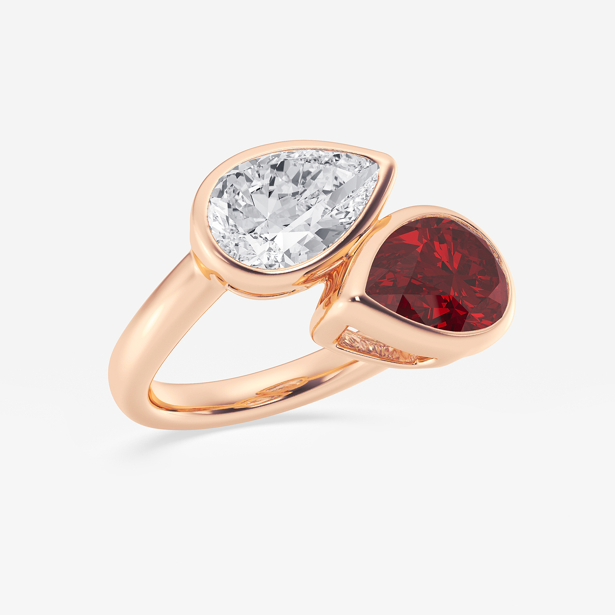 Additional Image 1 for  12.4x7.7 mm Pear Cut Created Ruby and 2 ctw Pear Lab Grown Diamond Bypass Two Stone Ring