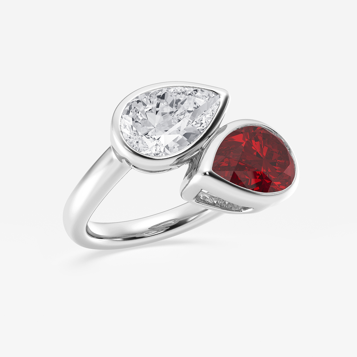 Additional Image 1 for  12.4x7.7 mm Pear Cut Created Ruby and 2 ctw Pear Lab Grown Diamond Bypass Two Stone Ring