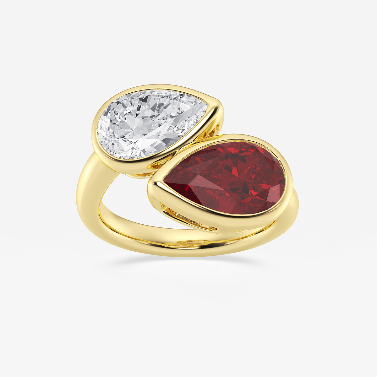 12.4x7.7 mm Pear Cut Created Ruby and 2 ctw Pear Lab Grown Diamond Bypass Two Stone Ring