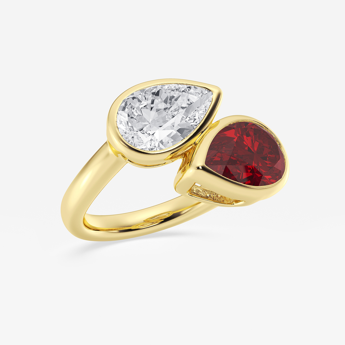 Additional Image 1 for  12.4x7.7 mm Pear Cut Created Ruby and 2 ctw Pear Lab Grown Diamond Bypass Two Stone Ring