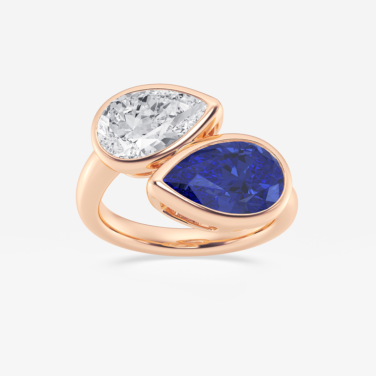 12.4x7.7 mm Pear Cut Created Sapphire and 2 ctw Pear Lab Grown Diamond Bypass Two Stone Ring
