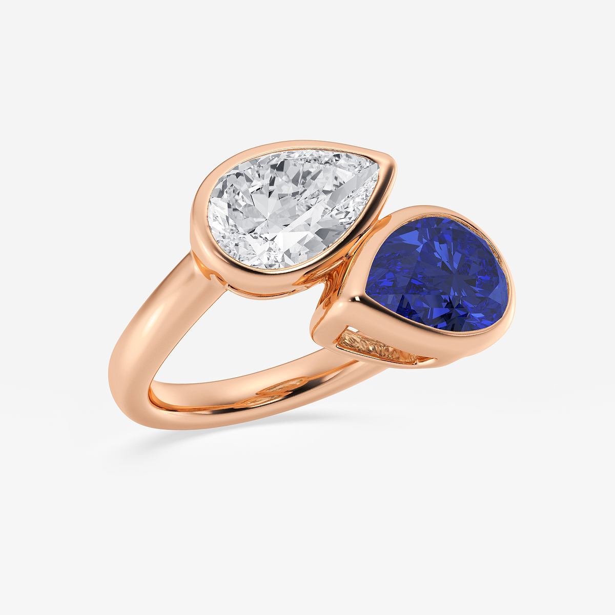 Additional Image 1 for  12.4x7.7 mm Pear Cut Created Sapphire and 2 ctw Pear Lab Grown Diamond Bypass Two Stone Ring